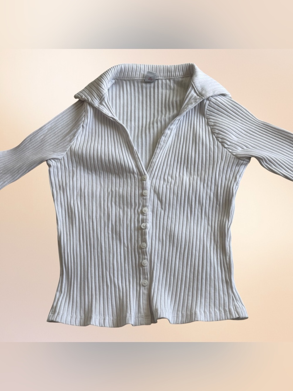 Ribbed Short-Sleeve Button-Up Top in Off White